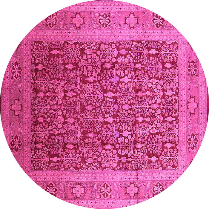 Round Machine Washable Oriental Pink Traditional Rug, wshurb2934pnk