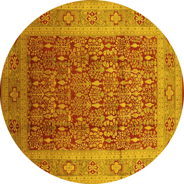 Round Machine Washable Oriental Yellow Traditional Rug, wshurb2934yw