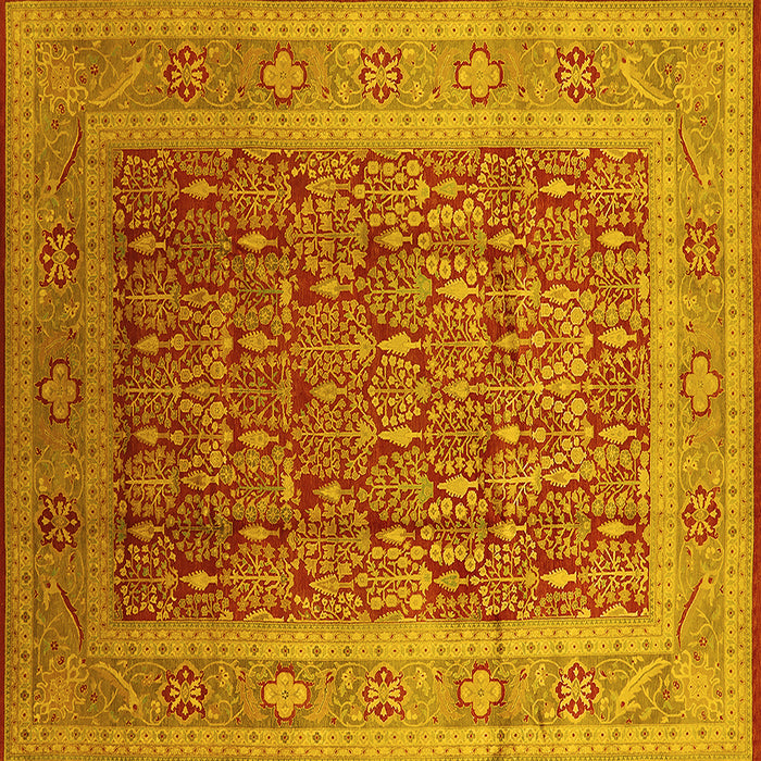 Square Machine Washable Oriental Yellow Traditional Rug, wshurb2934yw