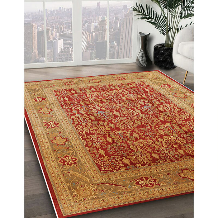 Mid-Century Modern Scarlet Red Oriental Rug in Family Room, urb2934