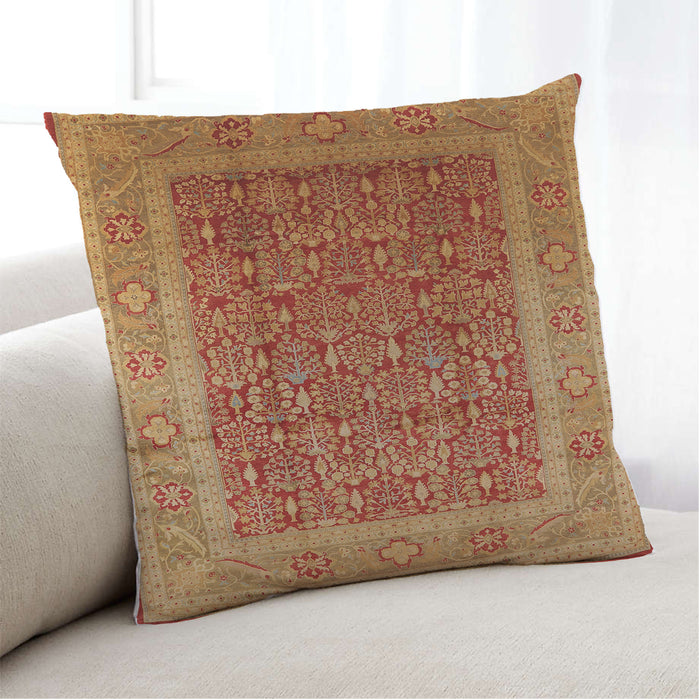 Lifestyle Image of Mid-Century Modern Urban Square Scarlet Red Throw Pillow, 18 inch by 18 inch, pwurb2934