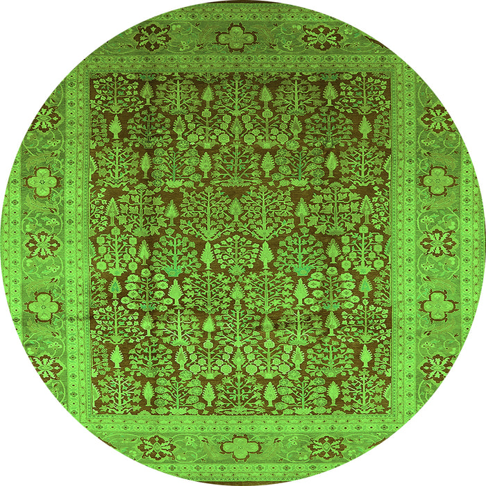 Round Machine Washable Oriental Green Traditional Area Rugs, wshurb2934grn