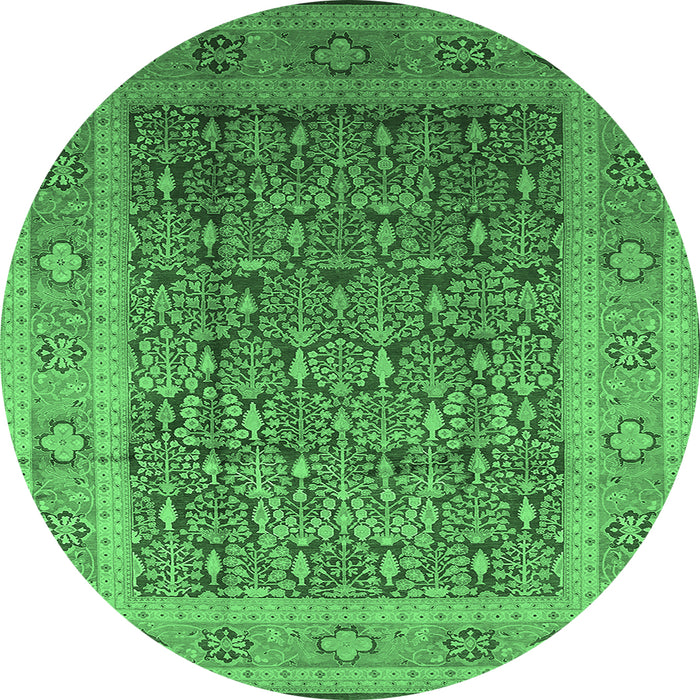 Round Machine Washable Oriental Emerald Green Traditional Area Rugs, wshurb2934emgrn
