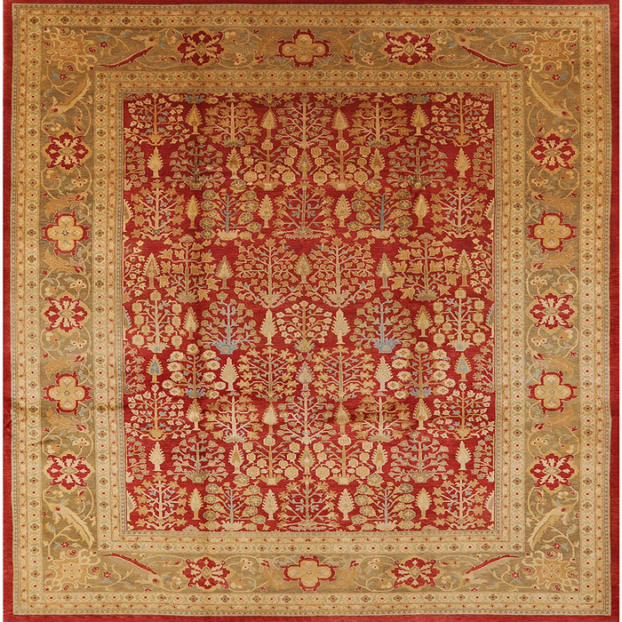 Square Mid-Century Modern Scarlet Red Oriental Rug, urb2934