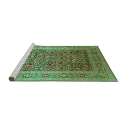 Sideview of Machine Washable Oriental Turquoise Traditional Area Rugs, wshurb2934turq
