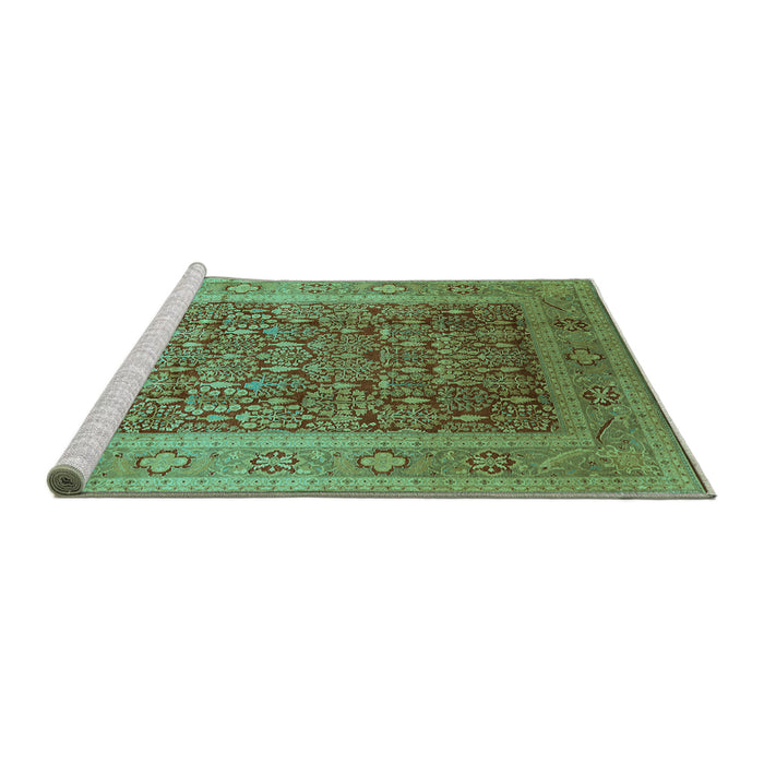 Sideview of Machine Washable Oriental Turquoise Traditional Area Rugs, wshurb2934turq