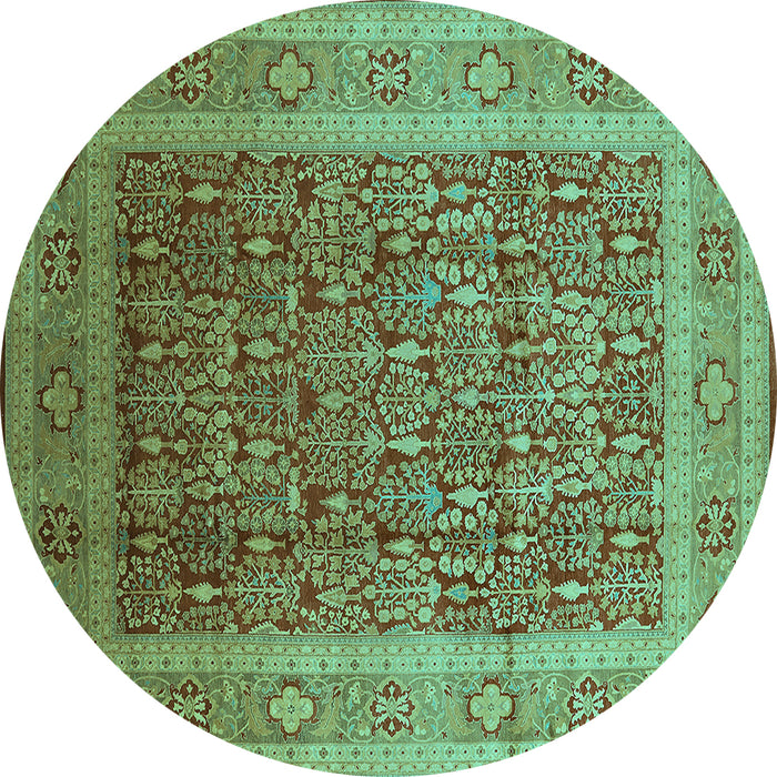 Round Machine Washable Oriental Turquoise Traditional Area Rugs, wshurb2934turq