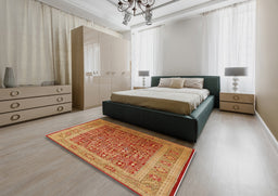 Mid-Century Modern Scarlet Red Oriental Rug in a Bedroom, urb2934