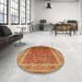 Round Machine Washable Industrial Modern Scarlet Red Rug in a Office, wshurb2934