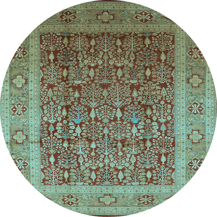 Round Oriental Light Blue Traditional Rug, urb2934lblu