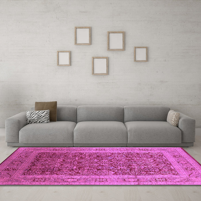 Machine Washable Oriental Purple Traditional Area Rugs in a Living Room, wshurb2934pur