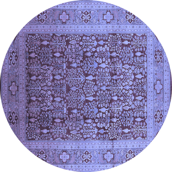 Round Machine Washable Oriental Blue Traditional Rug, wshurb2934blu