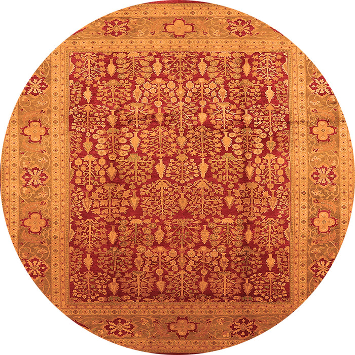 Round Machine Washable Oriental Orange Traditional Area Rugs, wshurb2934org
