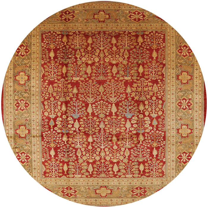 Round Mid-Century Modern Scarlet Red Oriental Rug, urb2934