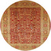 Round Mid-Century Modern Scarlet Red Oriental Rug, urb2934
