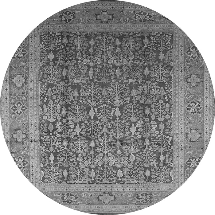Round Machine Washable Oriental Gray Traditional Rug, wshurb2934gry