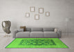 Machine Washable Oriental Green Traditional Area Rugs in a Living Room,, wshurb2935grn