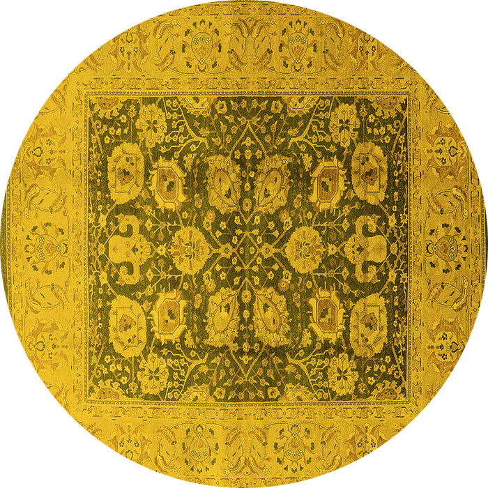 Round Machine Washable Oriental Yellow Traditional Rug, wshurb2935yw