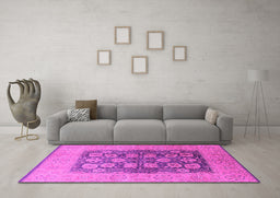 Machine Washable Oriental Pink Traditional Rug in a Living Room, wshurb2935pnk
