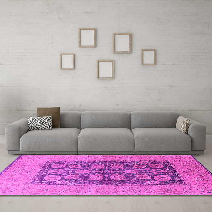 Machine Washable Oriental Pink Traditional Rug in a Living Room, wshurb2935pnk