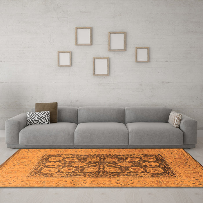 Machine Washable Oriental Orange Traditional Area Rugs in a Living Room, wshurb2935org