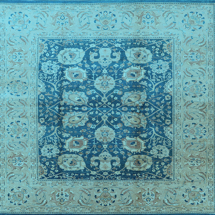 Square Machine Washable Oriental Light Blue Traditional Rug, wshurb2935lblu