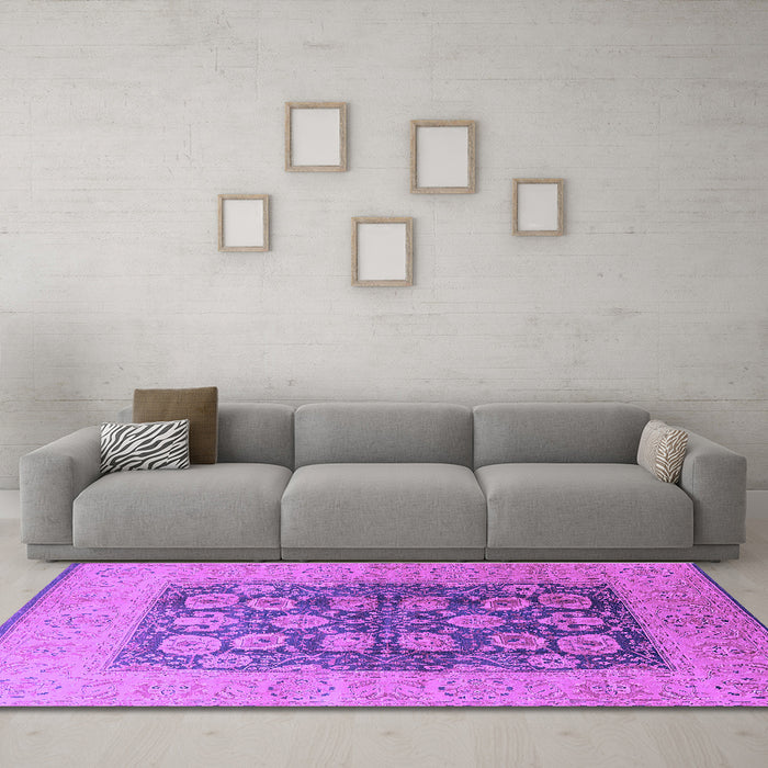 Machine Washable Oriental Purple Traditional Area Rugs in a Living Room, wshurb2935pur