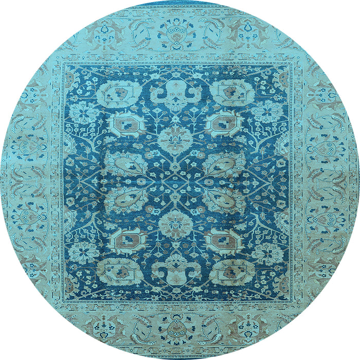 Round Machine Washable Oriental Light Blue Traditional Rug, wshurb2935lblu