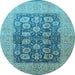 Round Machine Washable Oriental Light Blue Traditional Rug, wshurb2935lblu