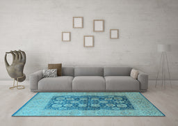 Machine Washable Oriental Light Blue Traditional Rug in a Living Room, wshurb2935lblu