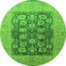 Round Machine Washable Oriental Green Traditional Area Rugs, wshurb2935grn