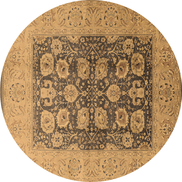 Round Machine Washable Oriental Brown Traditional Rug, wshurb2935brn