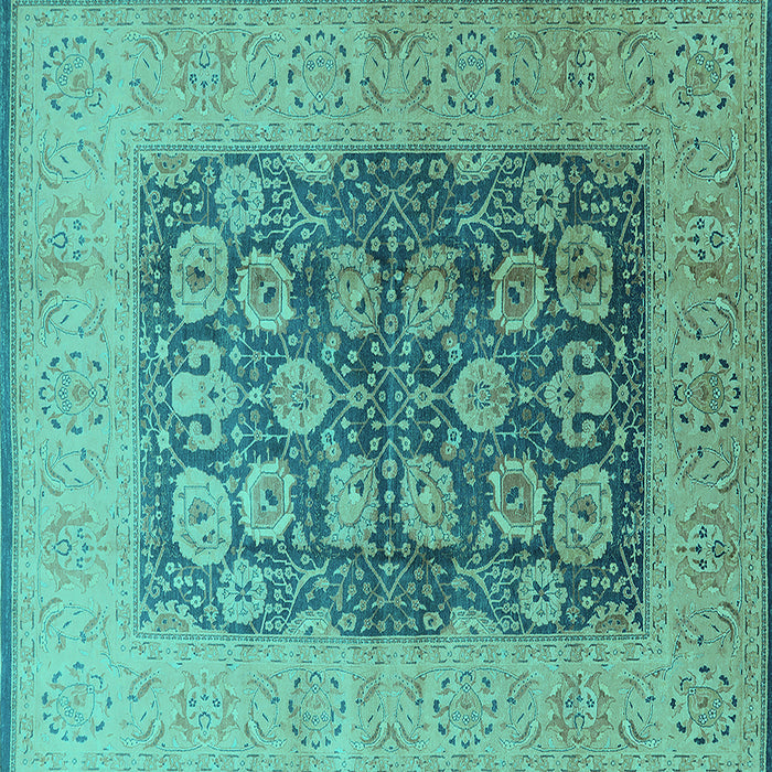 Square Machine Washable Oriental Turquoise Traditional Area Rugs, wshurb2935turq