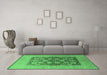Machine Washable Oriental Emerald Green Traditional Area Rugs in a Living Room,, wshurb2935emgrn