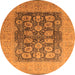 Round Machine Washable Oriental Orange Traditional Area Rugs, wshurb2935org