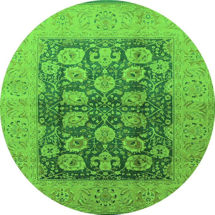 Round Oriental Green Traditional Rug, urb2935grn