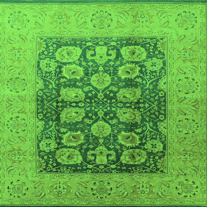 Square Machine Washable Oriental Green Traditional Area Rugs, wshurb2935grn