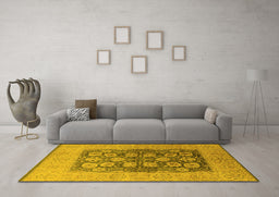Machine Washable Oriental Yellow Traditional Rug in a Living Room, wshurb2935yw
