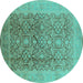 Round Oriental Turquoise Traditional Rug, urb2937turq