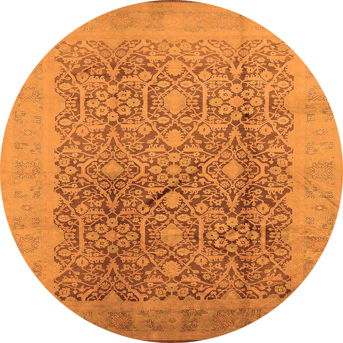 Round Machine Washable Oriental Orange Traditional Area Rugs, wshurb2937org