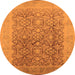 Round Machine Washable Oriental Orange Traditional Area Rugs, wshurb2937org