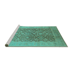 Sideview of Machine Washable Oriental Turquoise Traditional Area Rugs, wshurb2937turq