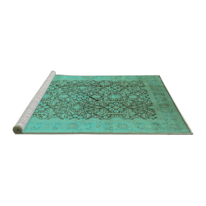 Sideview of Machine Washable Oriental Turquoise Traditional Area Rugs, wshurb2937turq