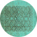 Round Machine Washable Oriental Turquoise Traditional Area Rugs, wshurb2937turq