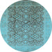 Round Machine Washable Oriental Light Blue Traditional Rug, wshurb2937lblu