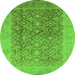 Round Machine Washable Oriental Green Traditional Area Rugs, wshurb2937grn