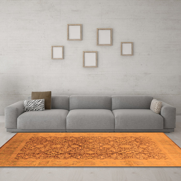 Machine Washable Oriental Orange Traditional Area Rugs in a Living Room, wshurb2937org