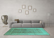 Machine Washable Oriental Turquoise Traditional Area Rugs in a Living Room,, wshurb2937turq