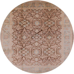 Round Mid-Century Modern Dark Salmon Pink Oriental Rug, urb2937