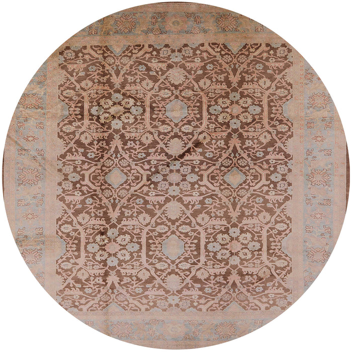 Round Mid-Century Modern Dark Salmon Pink Oriental Rug, urb2937